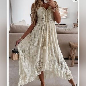 Cupshe White Lace Boho Prairie dress, large.